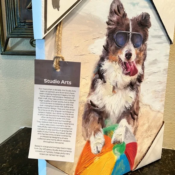 NWT Dog at Beach with Beachball Canvas Wall Art by Studio Arts - Picture 4 of 10